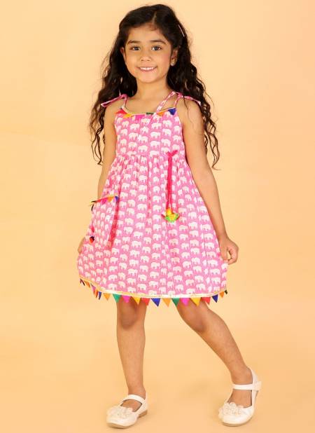 Pink Colour KID1 Pancham lace Fancy Wear frock with potli bag Girls Collection K22F193PI